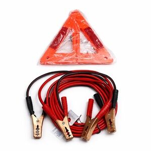 STP Emergency Roadside Kit 8GA 12FT Jumper Cables Reflective Warning Triangle